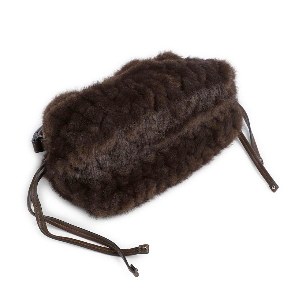 Borsa Donna a Spalla Small LIU JO linea Riccy in Faux Fur Marrone Scuro