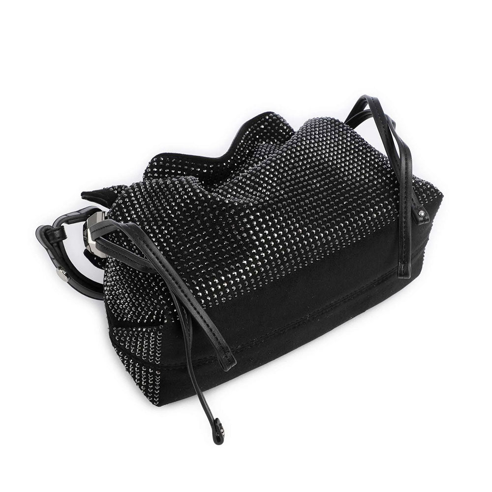 Borsa Donna a Spalla Small LIU JO linea Riccy in Microfibra Nera con Strass