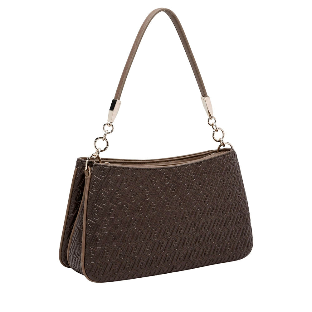 Borsa Donna a Spalla LIU JO Marrone Scuro con Logo Embossed All Over