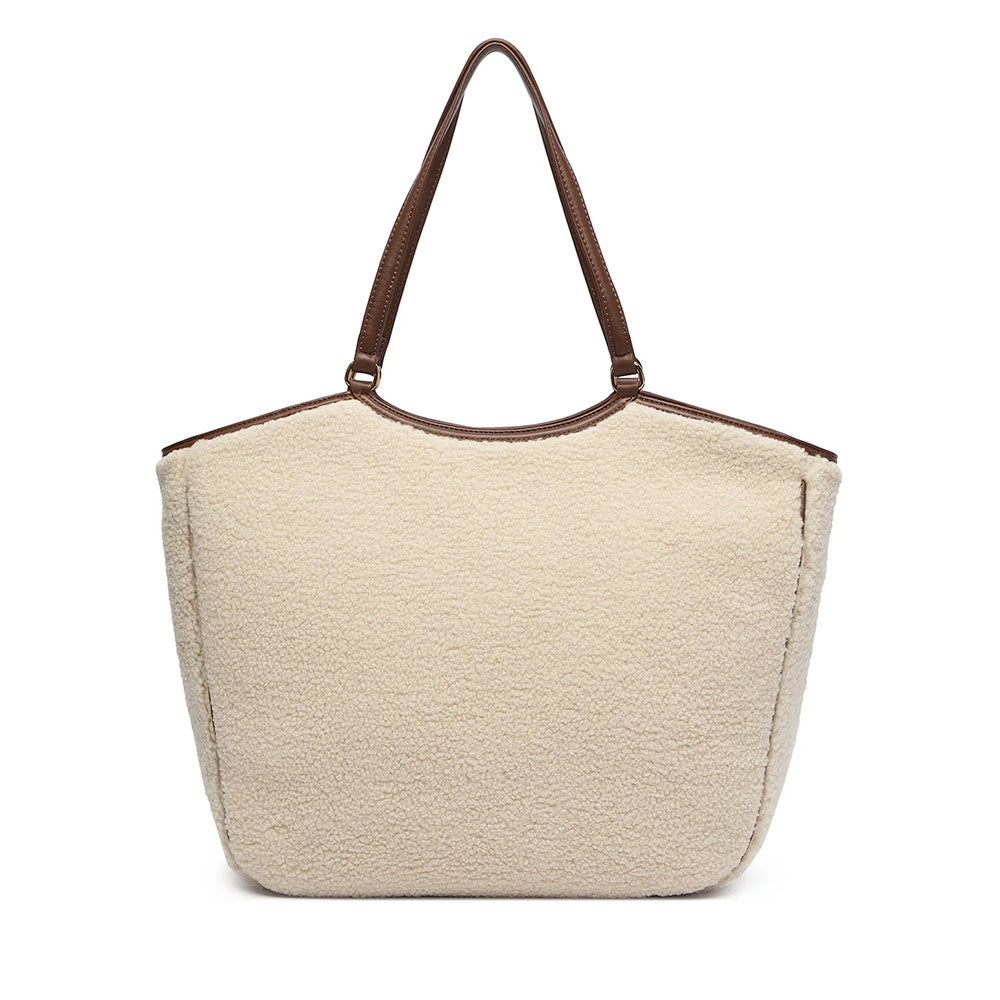 Maxi Tote Bag Donna LIU JO in Tessuto effetto Teddy color Crema