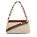 Borsa Donna a Spalla LIU JO linea La Puffy Media in Tessuto effetto Camoscio Marrone e inserti Teddy color Crema