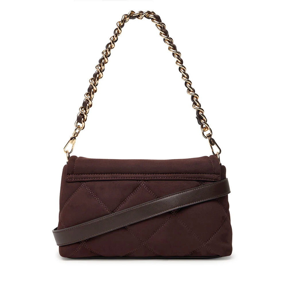 Borsa Donna a Spalla LIU JO linea La Puffy Media in Microfibra effetto Camoscio con inserti Trapuntati Marrone Scuro