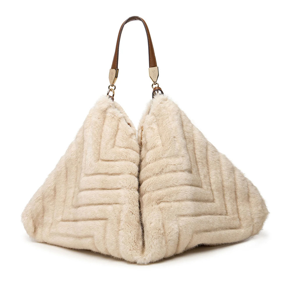 Maxi Borsa Donna a Spalla LIU JO in Pelliccia Sintetica Trapuntata color Crema