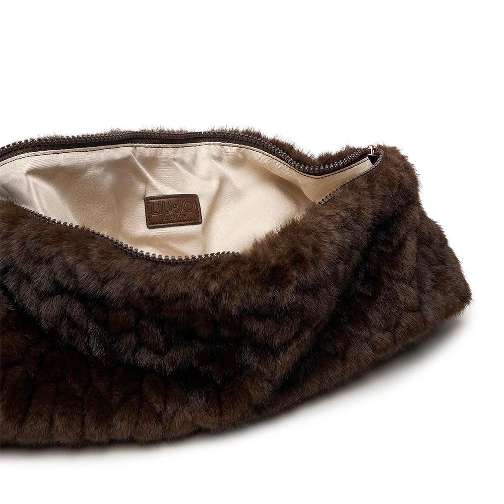 Maxi Borsa Donna a Spalla LIU JO in Pelliccia Sintetica Trapuntata Marrone Scuro