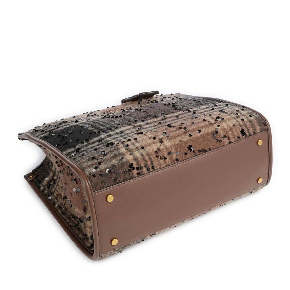 Borsa Donna a Mano Media LIU JO in Tessuto stampa Check Testa di Moro con Paillettes