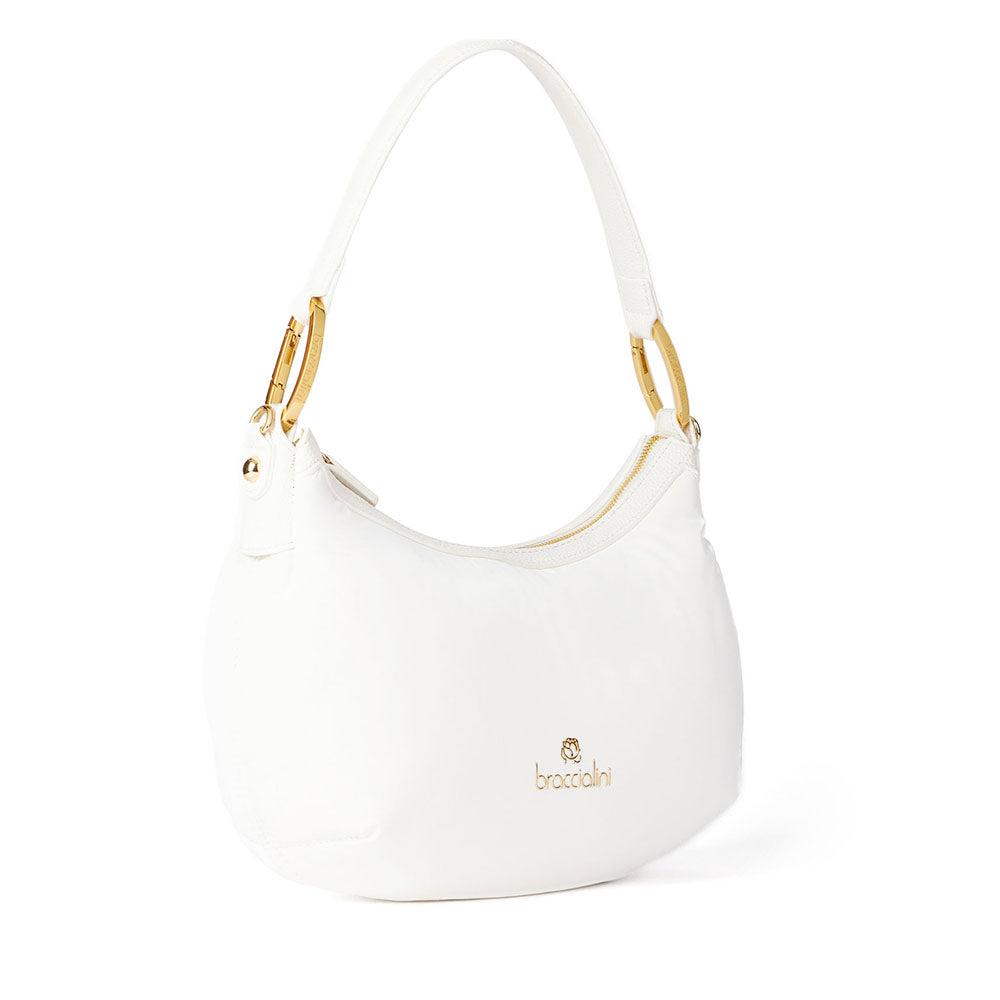 Borsa Donna a Spalla Media BRACCIALINI linea Beth Puffy in Nylon Bianco