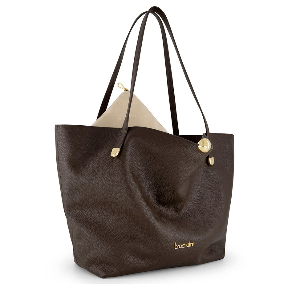 Shopping Bag Donna BRACCIALINI linea Ariel in Pelle Marrone Cioccolato