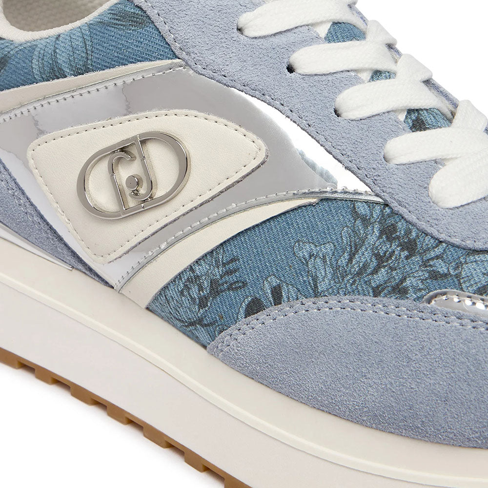 Sneakers Platform Donna LIU JO Maxi Wonder 97 in Denim Stampa Floreale Azzurro