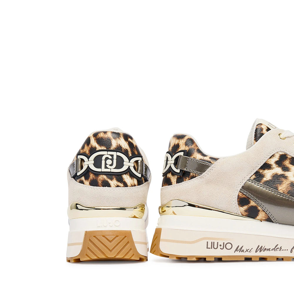 Sneakers Platform Donna LIU JO Maxi Wonder 91 in Suede Beige con Inserti stampa Animalier
