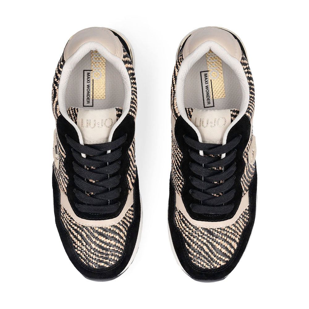 Sneakers Running LIU JO Maxi Wonder Low 02 in Suede Rafia e Pelle Black Rope