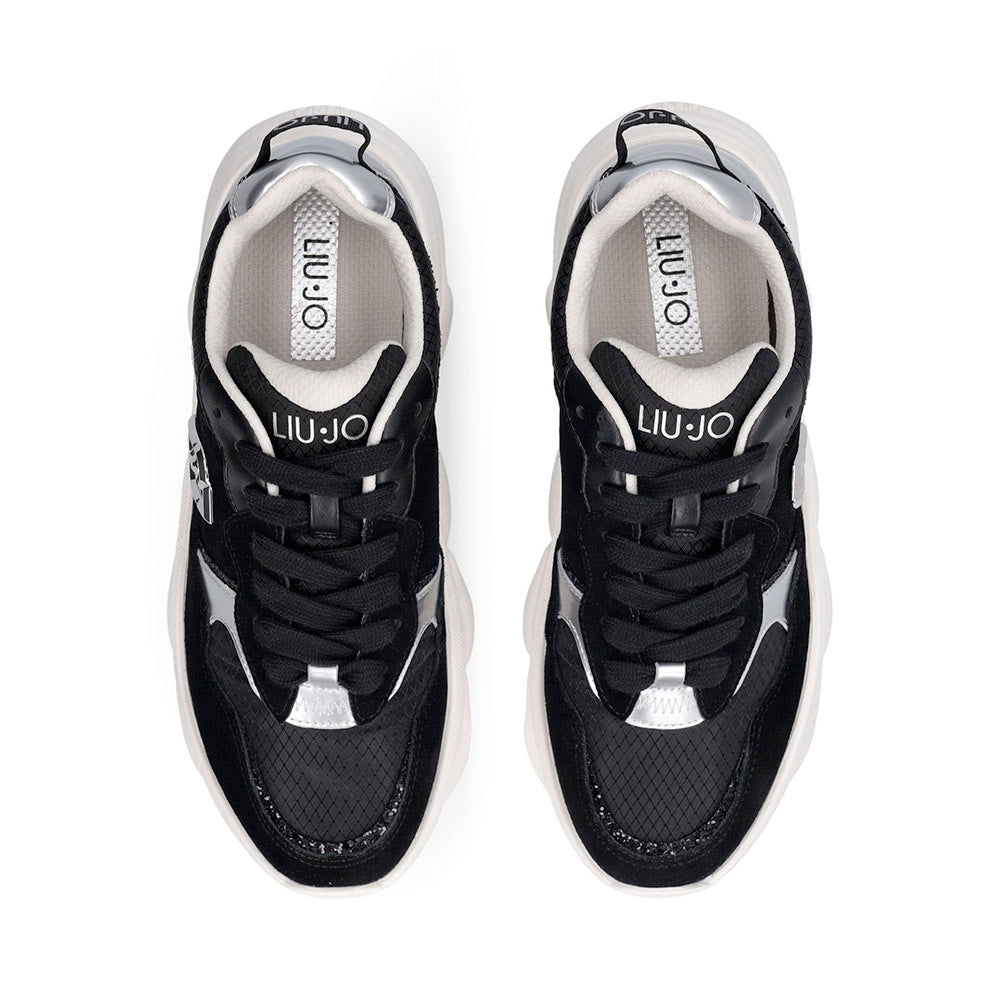Sneakers Chuncky Donna LIU JO Steffy 01 in Suede e Nylon Nero con Inserti Metallizzati