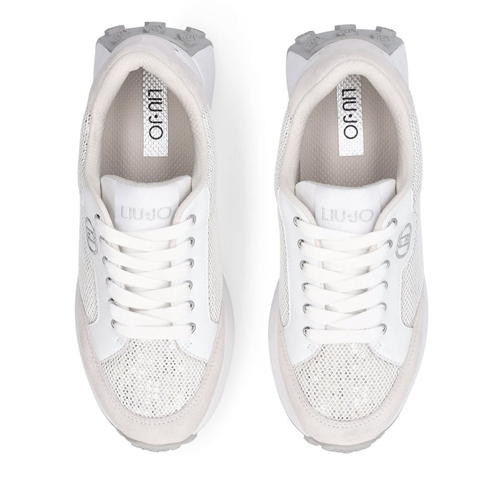 Sneakers Donna LIU JO Lolo 20 in Mesh Suede e Paillettes Bianco
