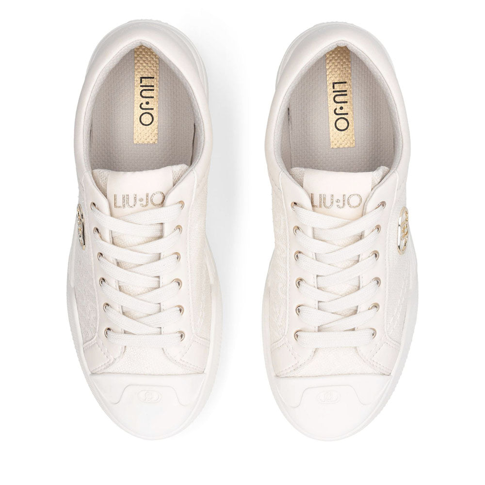 Sneakers Donna LIU JO Benson 01 in Tessuto color Latte con Logo Monogram