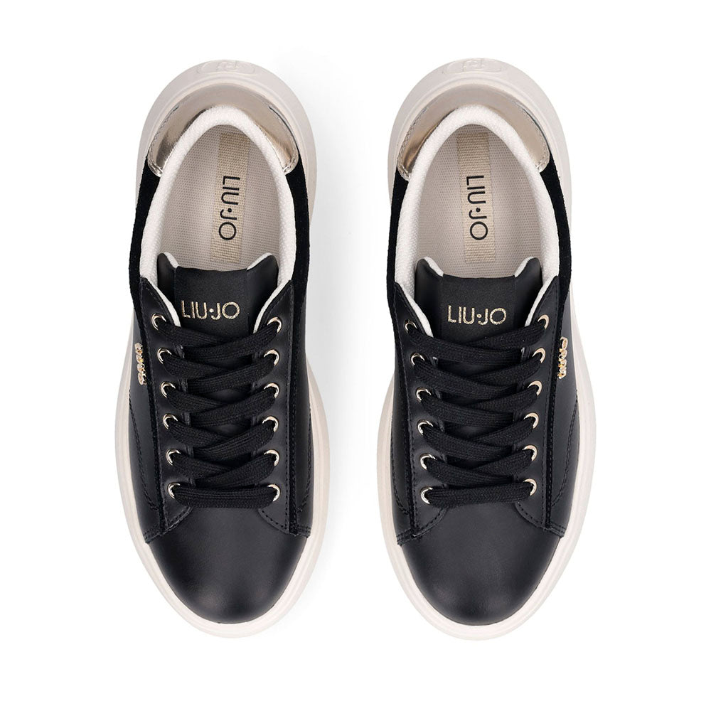 Sneakers Donna LIU JO Casper 01 in Pelle Nera con Inserto Laminato Oro