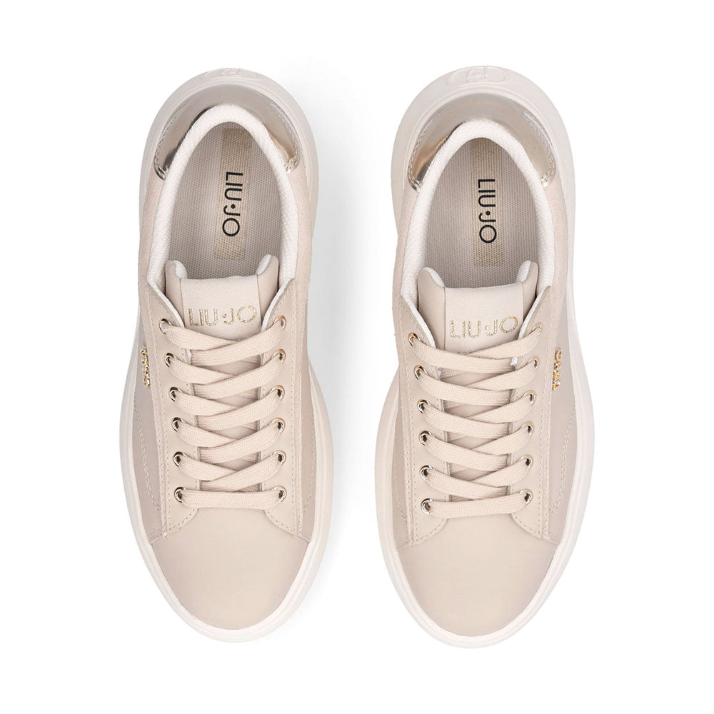 Sneakers Donna LIU JO Casper 01 in Pelle Beige con Inserto Laminato Oro