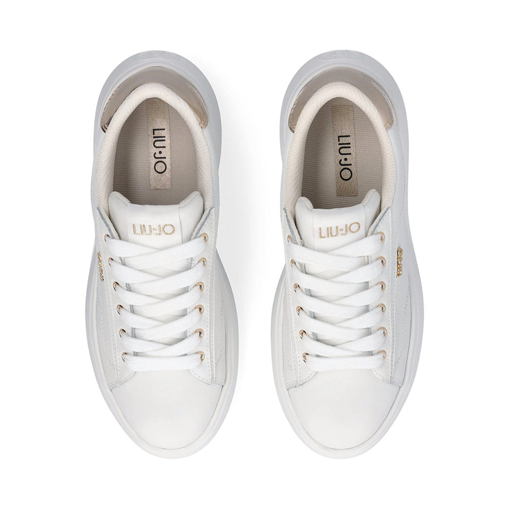 Sneakers Donna LIU JO Casper 01 in Pelle Bianca con Inserto Laminato Oro