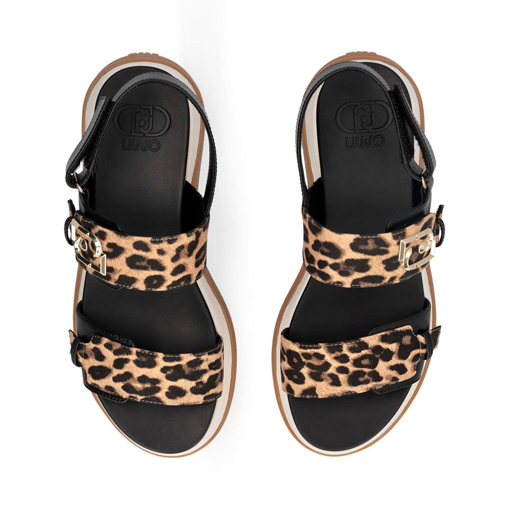 Sandali Platform Donna LIU JO Fiona 02 Neri con Inserti stampa Animalier