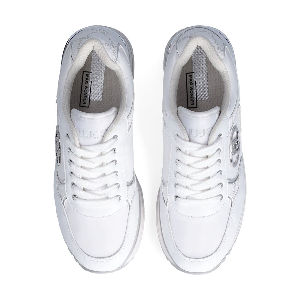 Sneakers Super Platform Donna LIU JO Maxi Wonder Plus 01 in Pelle Bianca e Inserti stampa Monogram