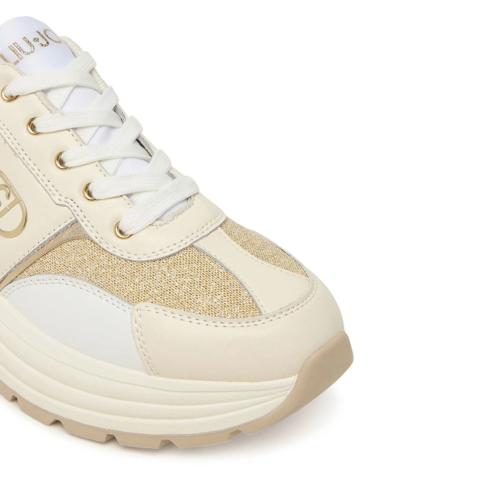 Sneakers Platform Donna LIU JO Eva 02 in Pelle e Glitter White Milk