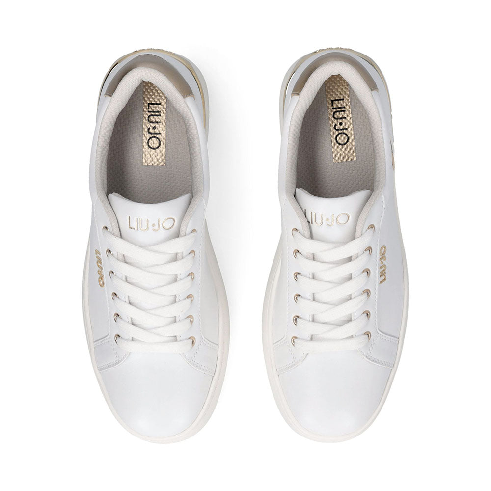 Sneakers Donna LIU JO Pretty 06 in Pelle Bianca e Inserti Oro Chiaro