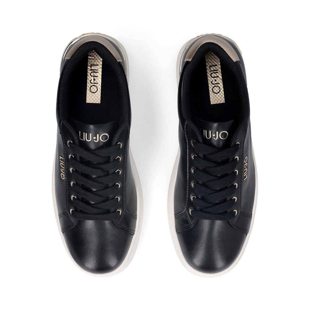 Sneakers Donna LIU JO Pretty 06 in Pelle Nera e Inserti Oro Chiaro