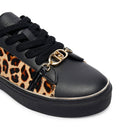 Sneakers Donna LIU JO Kiki 01 in Pelle Nera e Inserti in Cavallino stampa Animalier