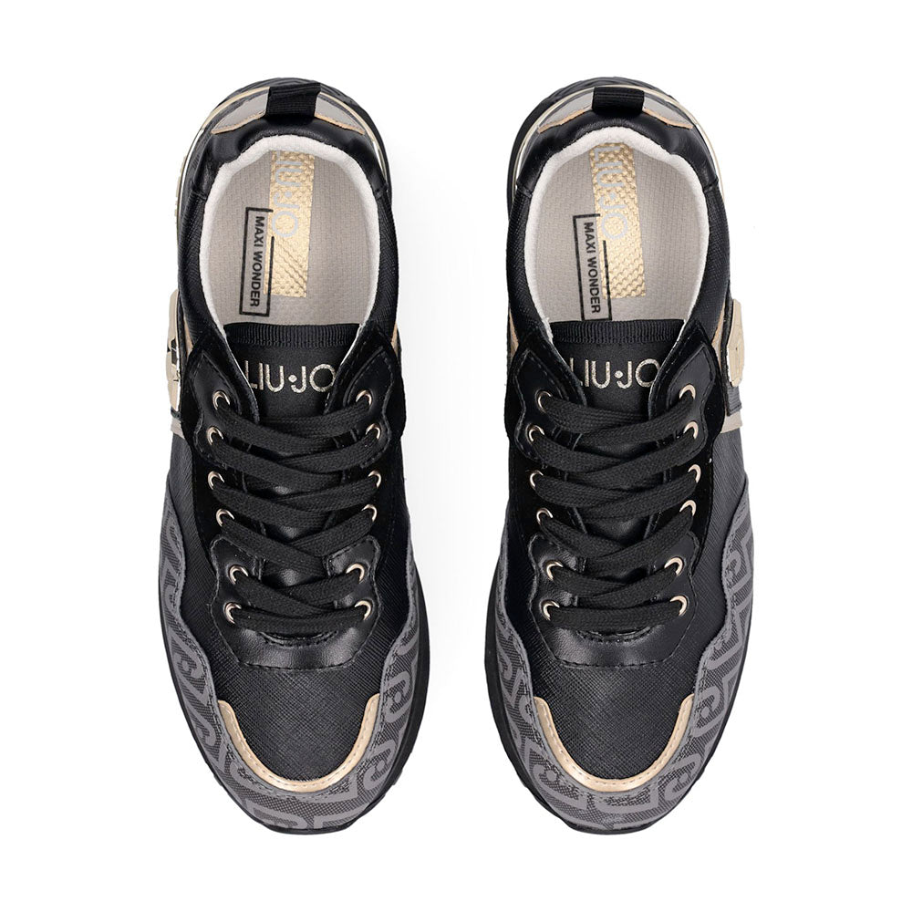 Sneakers Platform Donna LIU JO Maxi Wonder 01 stampa Saffiano con Logo Monogram Nero
