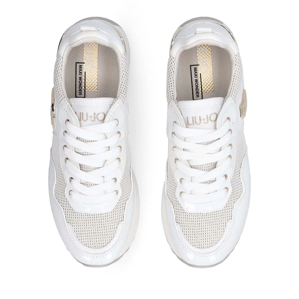 Women's White Mesh Platform Sneakers LIU JO Maxi Wonder 01 with Glitter