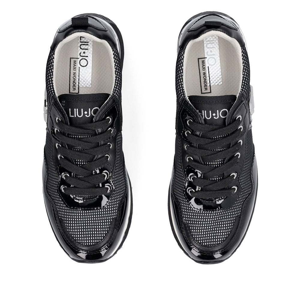 Women's Black Mesh Platform Sneakers LIU JO Maxi Wonder 01 with Glitter