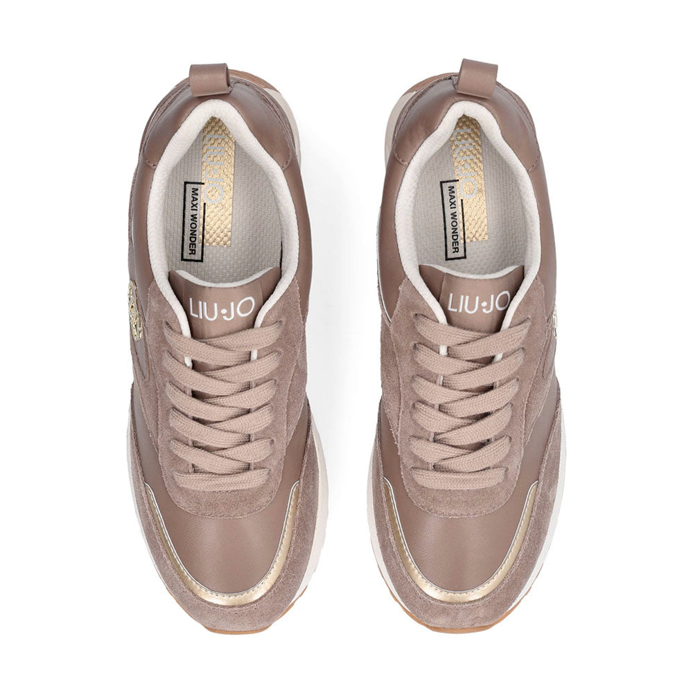 Women's Platform Sneakers LIU JO Maxi Wonder 97 in Leather and Suede, Havana