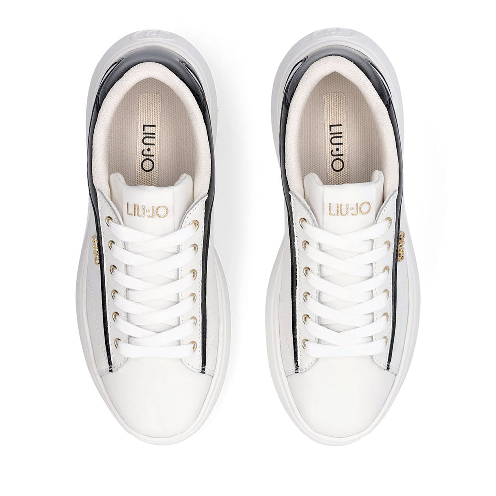 Sneakers Donna LIU JO Casper 01 in Pelle Bianca con Inserto Glossy Nero