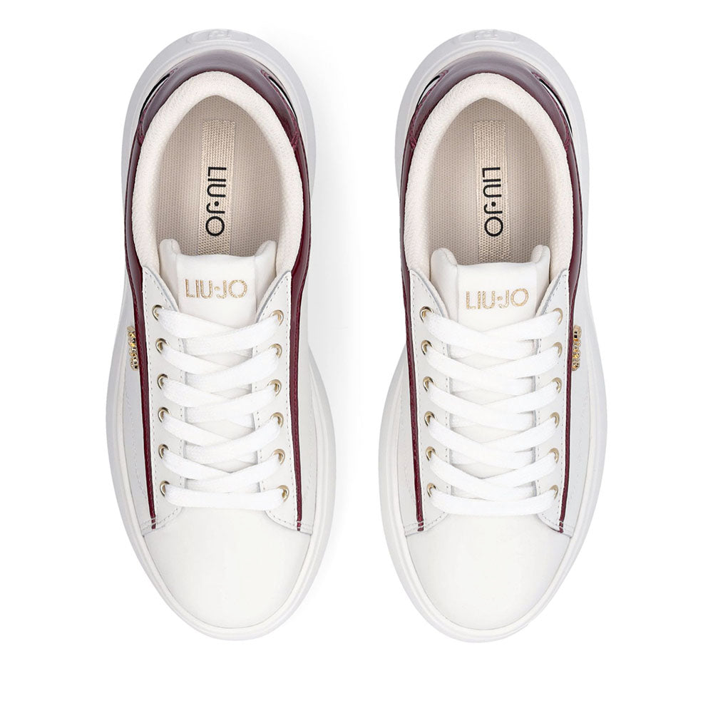 Sneakers Donna LIU JO Casper 01 in Pelle Bianca con Inserto Glossy Rosso Cherry