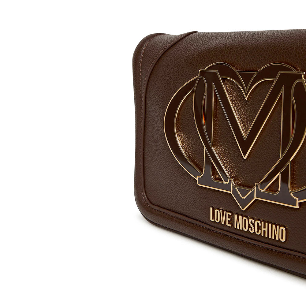 Damen-Clutch mit Umhängeriemen LOVE MOSCHINO in Dunkelbraun mit Maxi-Logo