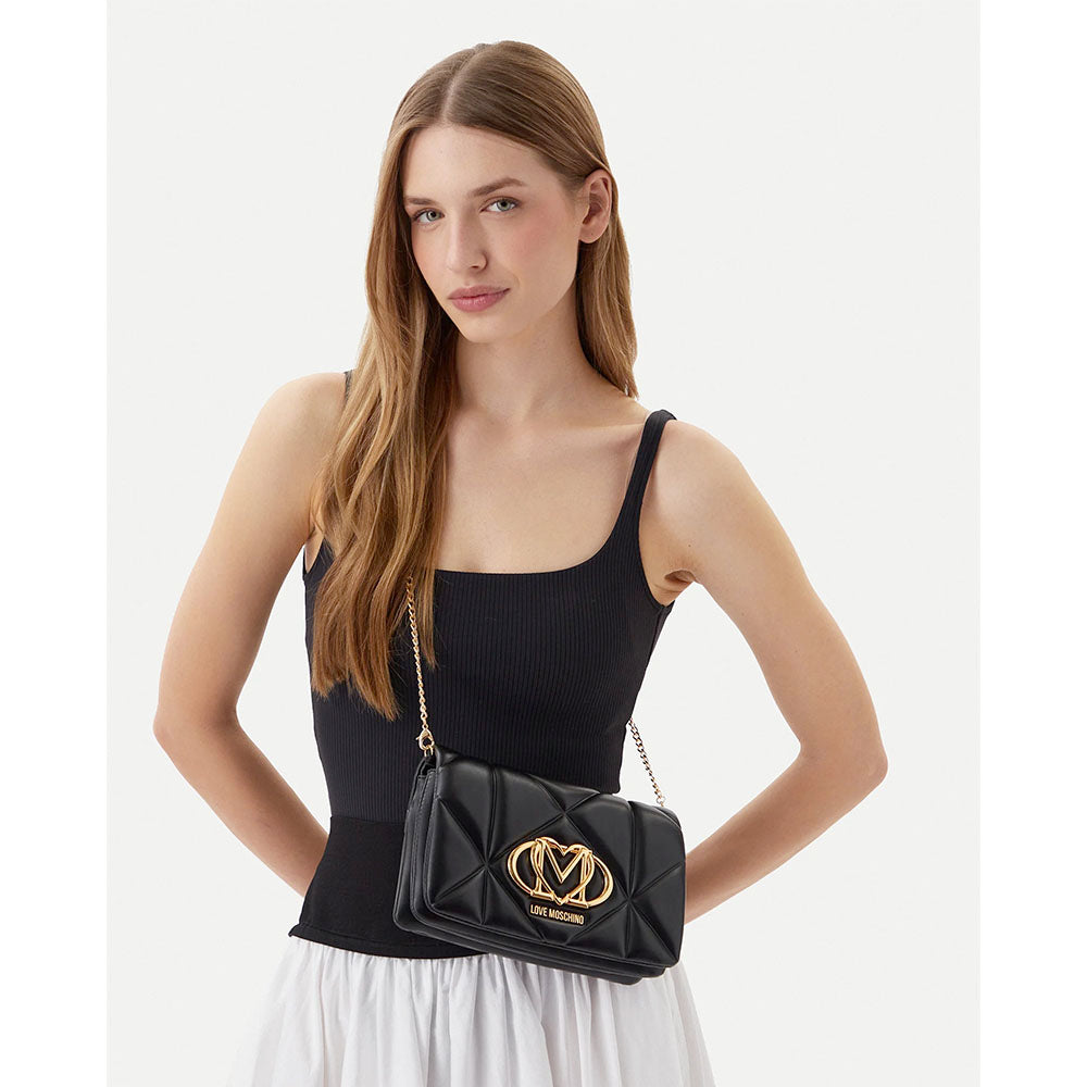 Clutch Trapuntata con Tracolla LOVE MOSCHINO linea Embossed Nero