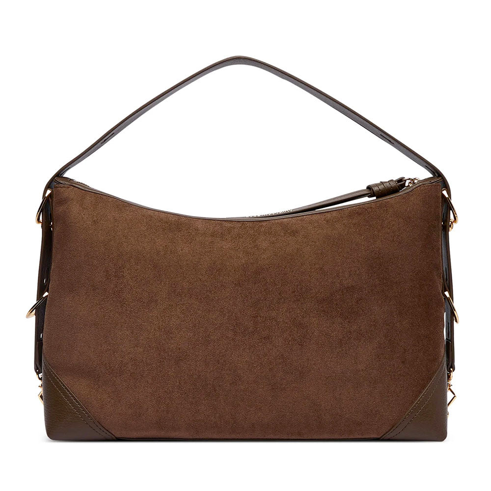 Borsa Donna Hobo Bag Large LOVE MOSCHINO linea Signature Zip in Velour Marrone