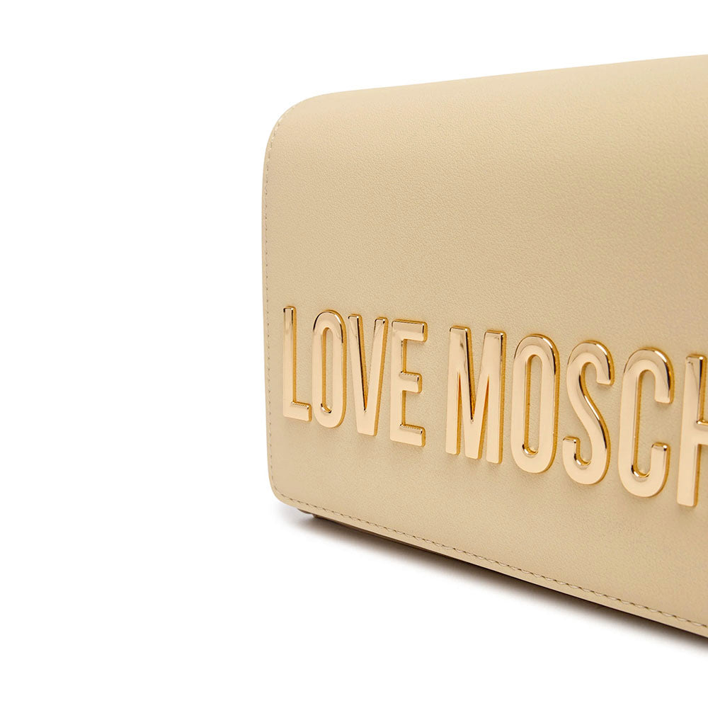 Damen-Clutch mit Umhängeriemen LOVE MOSCHINO Modell Smart Daily Bag Lettering Logo in Creme
