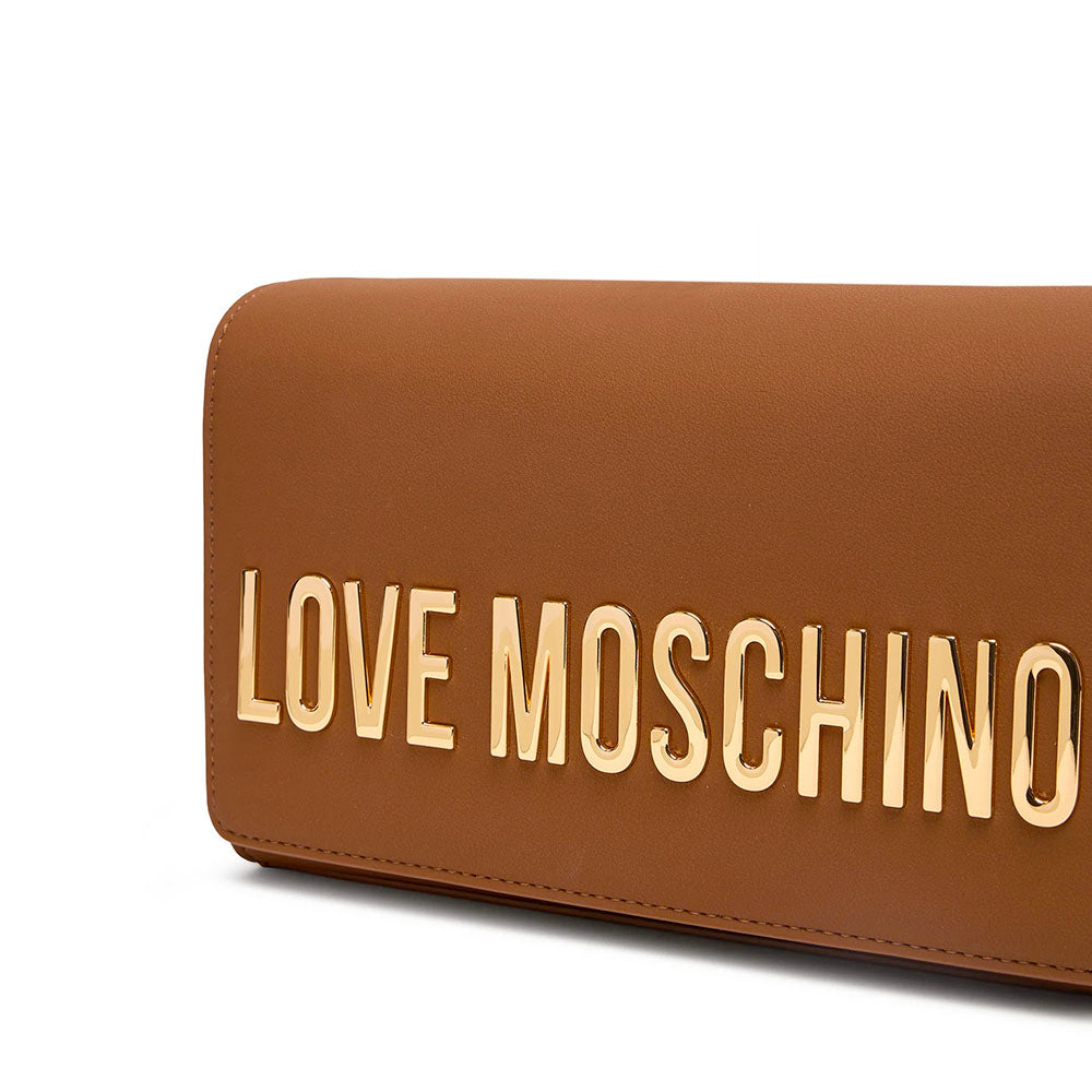 Damen-Clutch mit Umhängeriemen LOVE MOSCHINO Modell Smart Daily Bag Lettering Logo in Cognac