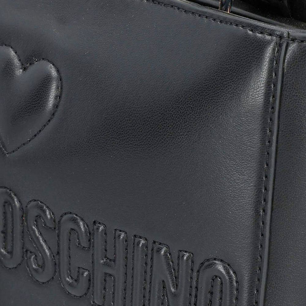 LOVE MOSCHINO Damenhandtasche mit Schulterriemen, Made with Love Linie, Schwarz und Nickel