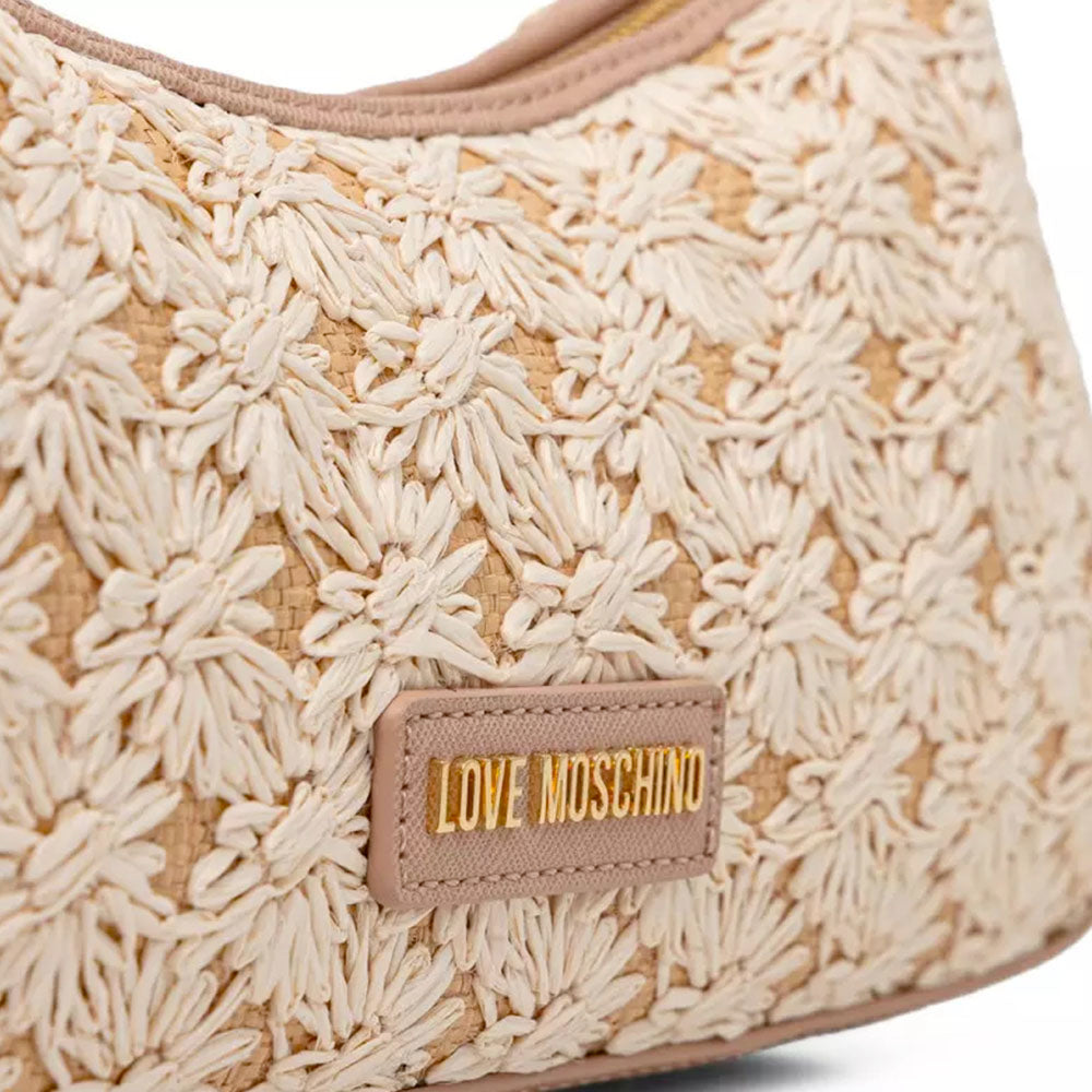 Damen-Schultertasche LOVE MOSCHINO Modell Daisy aus Kunstleder und Bast in Taupe