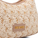Damen-Schultertasche LOVE MOSCHINO Modell Daisy aus Kunstleder und Bast in Taupe