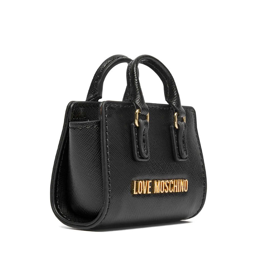 Portachiavi Donna a Forma di Borsa LOVE MOSCHINO stampa Saffiano Nero