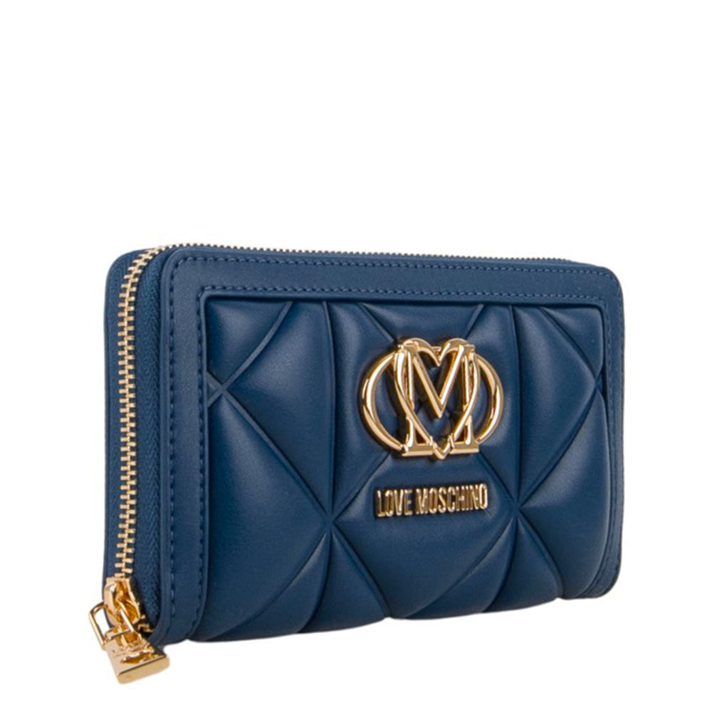 LOVE MOSCHINO Portemonnaie mit Reißverschluss, gesteppt, Linie Embossed, Marineblau