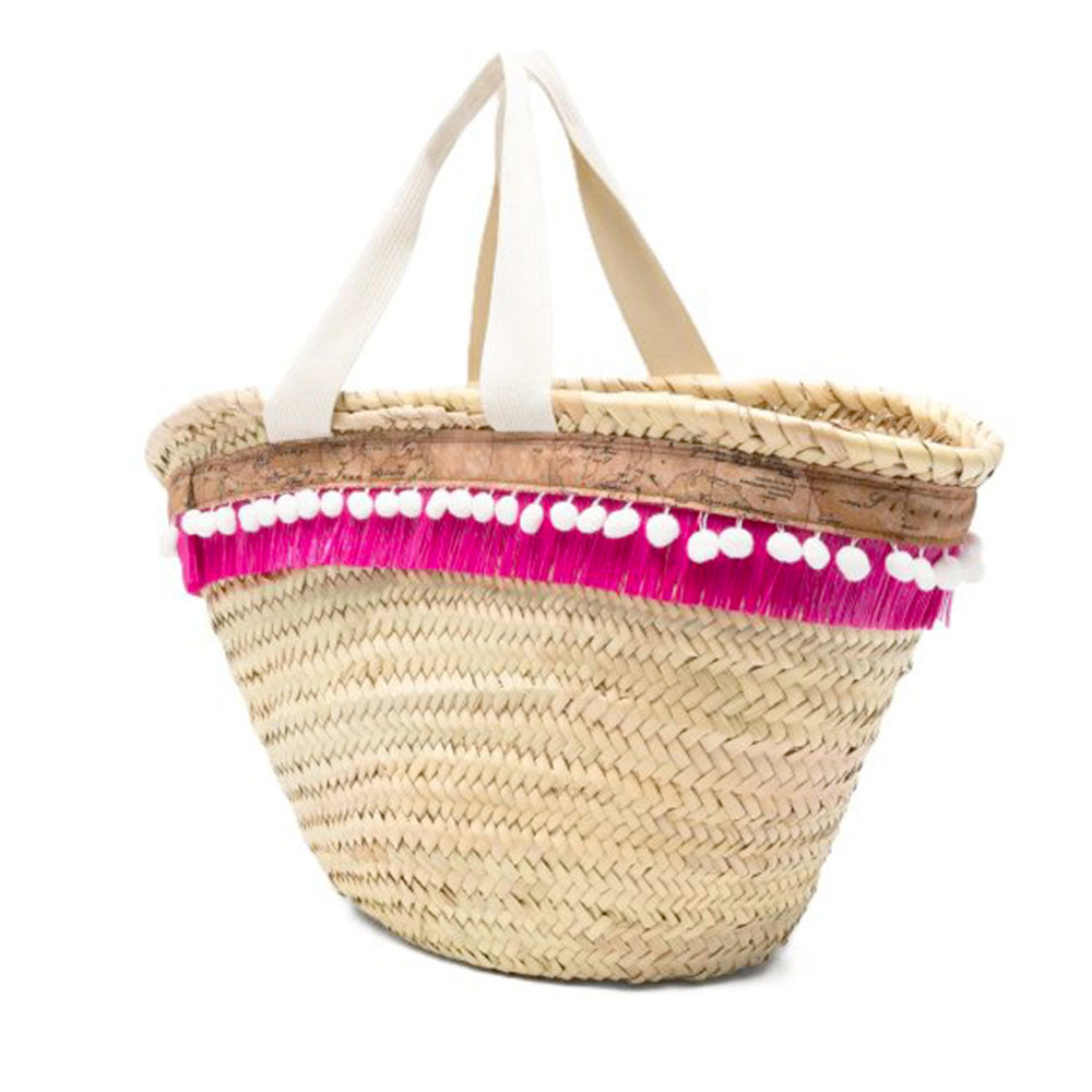 Borsa da Mare 1A Classe Alviero Martini linea Geo Boho Chic in Rafia Fuxia