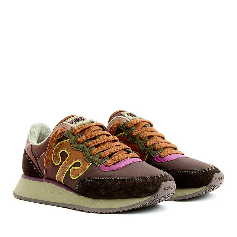 Sneakers Donna WUSHU RUYI Master 715 in Nylon e Suede Coffee Bean e Citronelle
