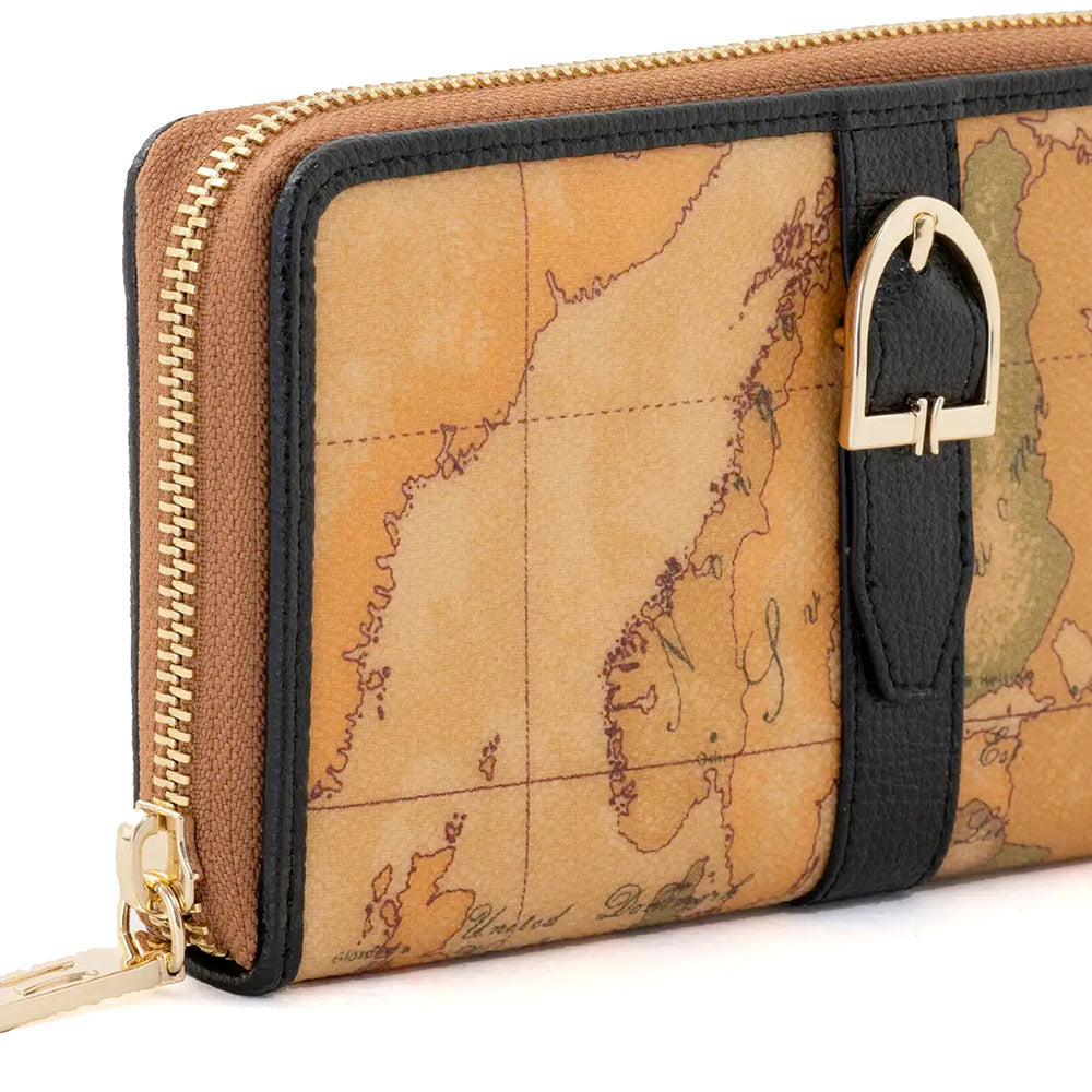 Portafoglio Donna Zip Around 1A Classe Alviero Martini linea Valley Geo Nero e Geo Classic PP01