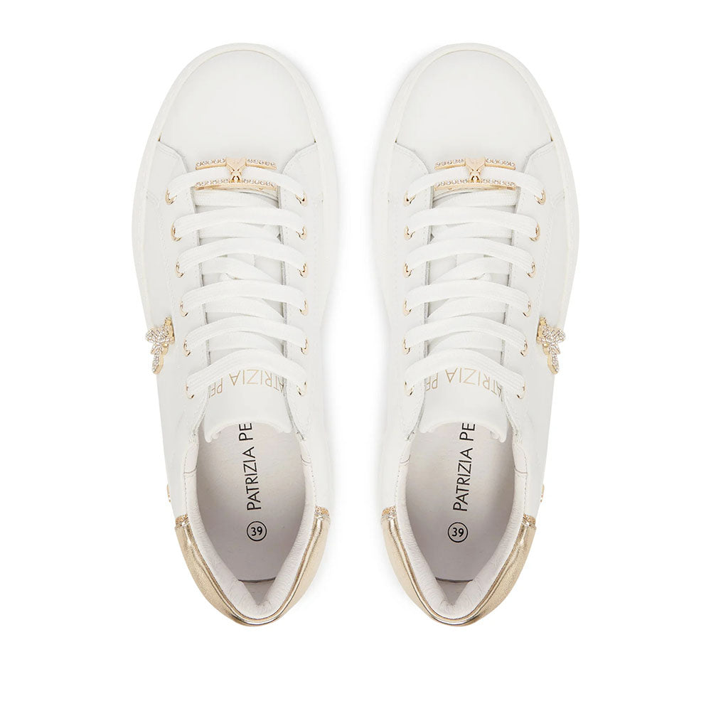 Sneakers Platform PATRIZIA PEPE Girl in Pelle Bianca con Logo Gioiello