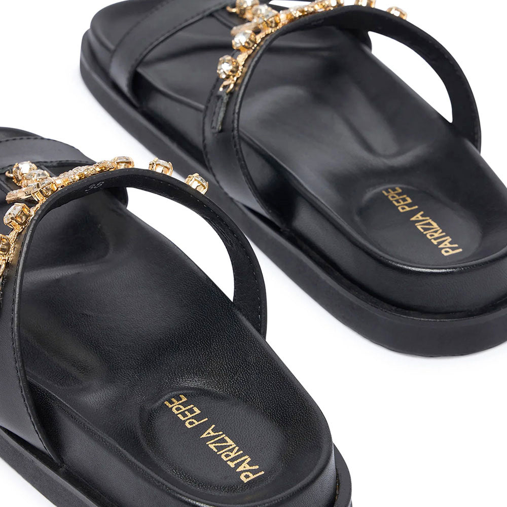 Ciabatte Doppia Fascia Gioiello PATRIZIA PEPE Girl linea Fly Birkilux in Pelle Nera