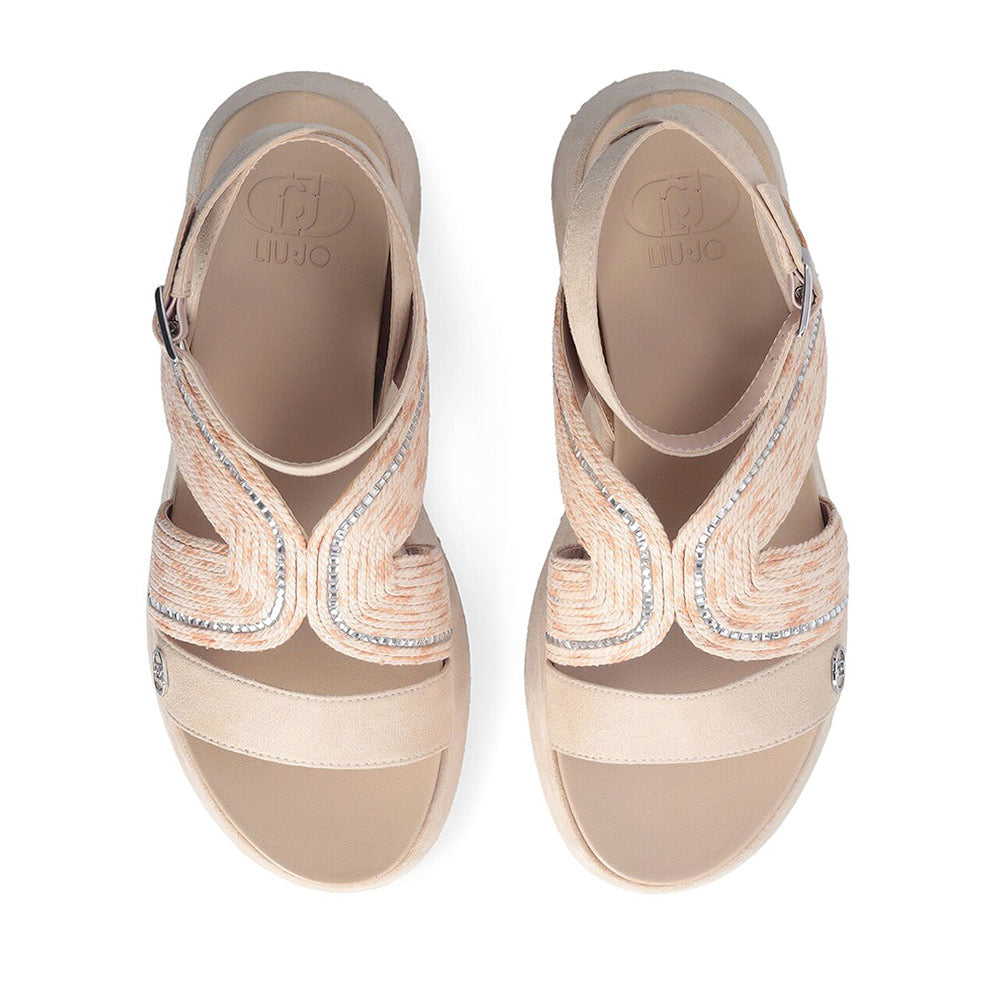 Sandali Platform LIU JO Frida 38 in Corda Almond e Peach con Strass