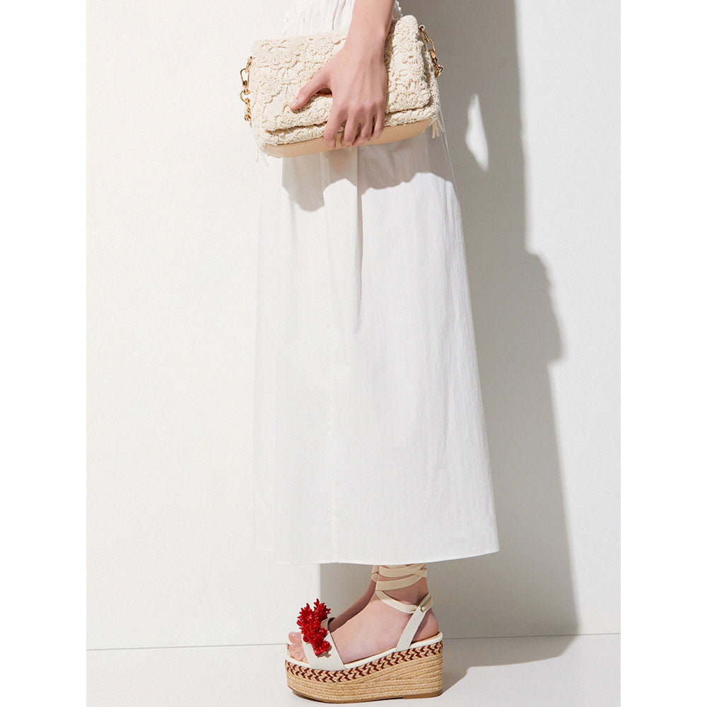 Sandali Donna con Zeppa LIU JO Bali 02 in Cavas Beige e Rosso Corallo