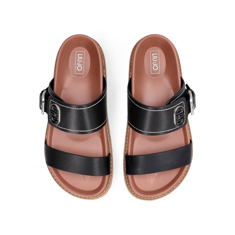 Ciabatte Donna Doppia Fascia LIU JO Livia 02 in Pelle Nera